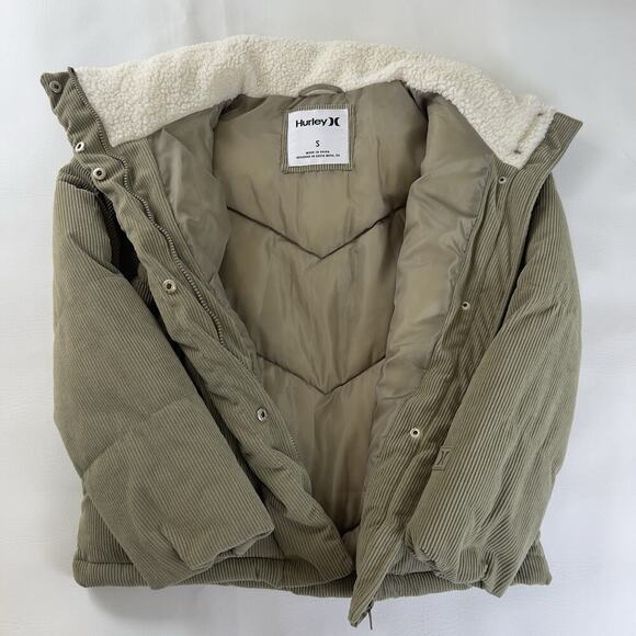 Hurley Women's Corduroy Fairsky Quilted Corduroy Puffer Jacket Olive Green Sz.S - Picture 4 of 9